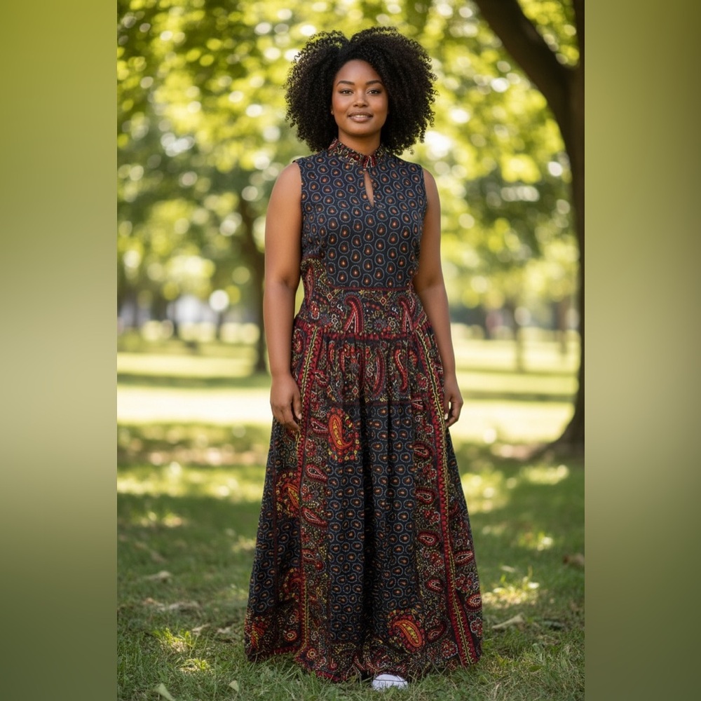 Grass Fields Sleeveless African Print Maxi Dress